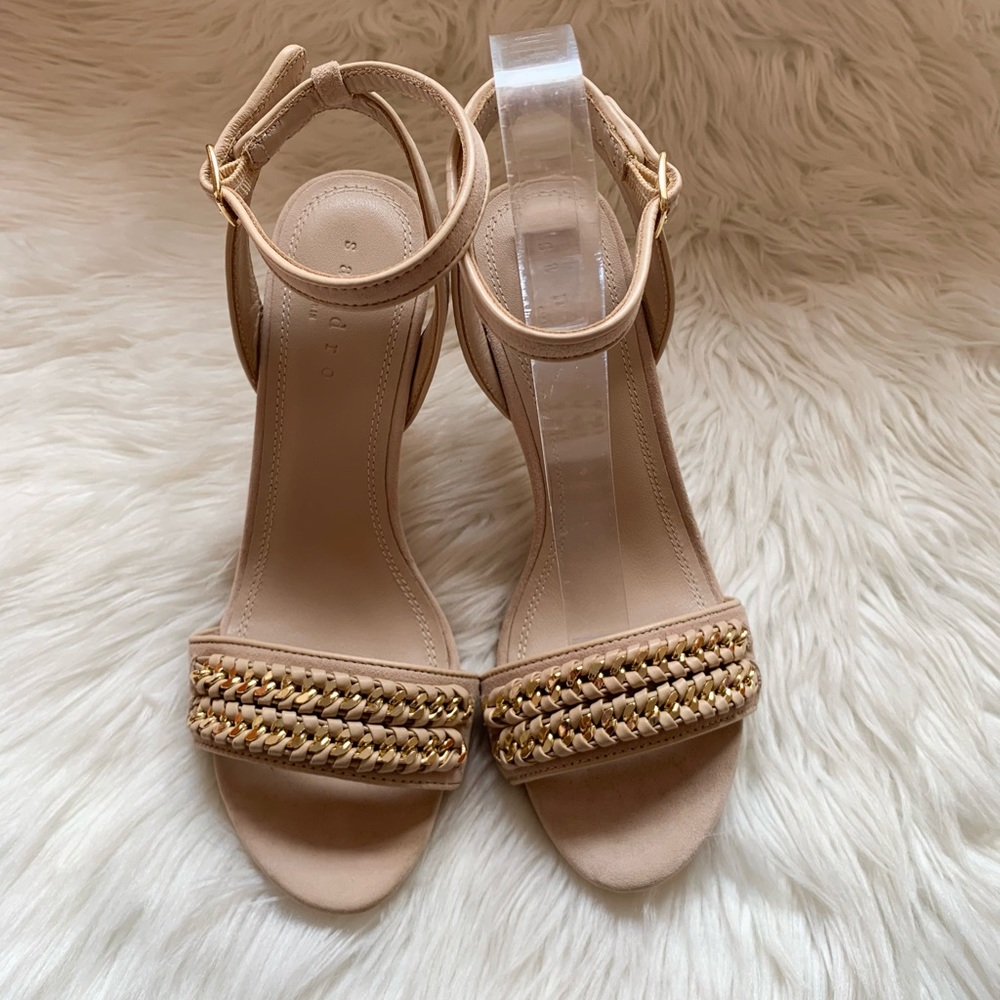 *SOLD* New! SANDRO Paris Nina Chain Tan Suede Sandals - Picture 8 of 14